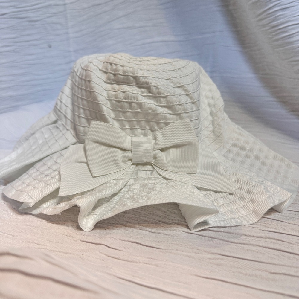 Janie and Jack White Textured Sun Hat with Bow